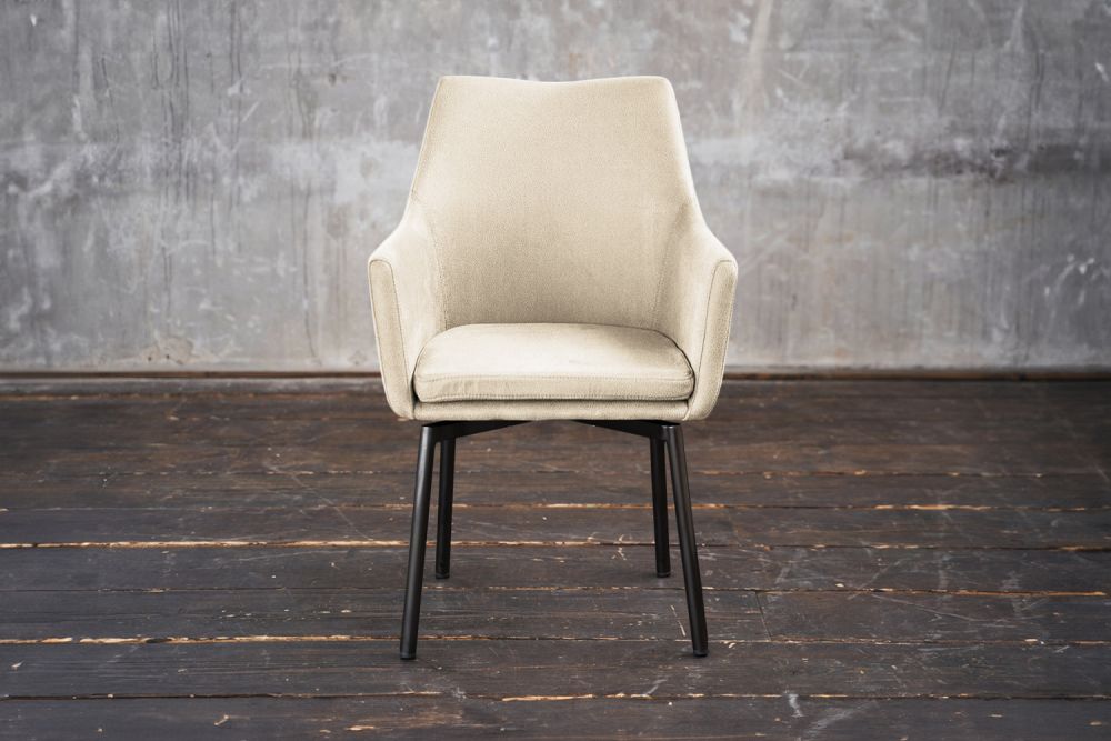 B-Ware Stuhl Cali Sessel Microfaser Esszimmerstuhl creme Füße matt-schwarz