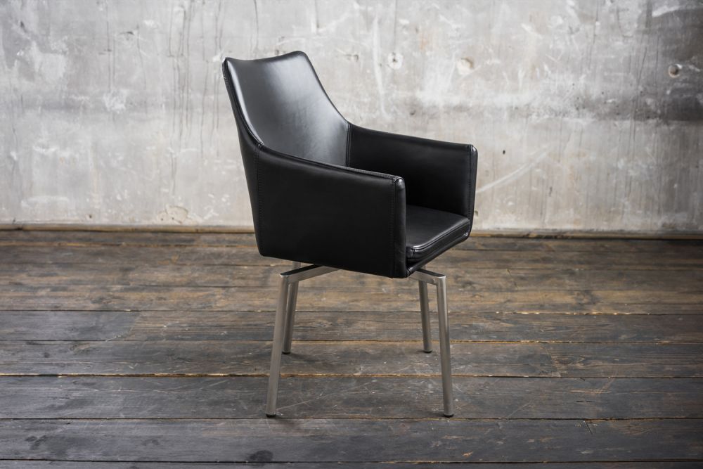 B-Ware KAWOLA Stuhl Cali Sessel Leder schwarz Füße Edelstahl