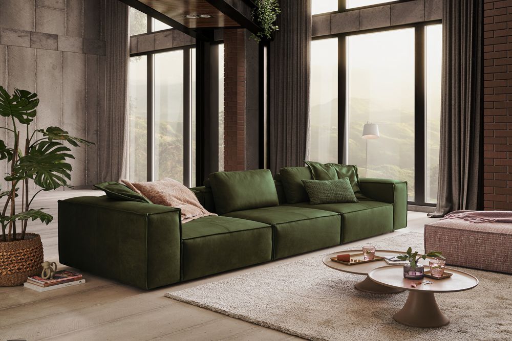KAWOLA Sofa CARMO 4-Sitzer Leder grau