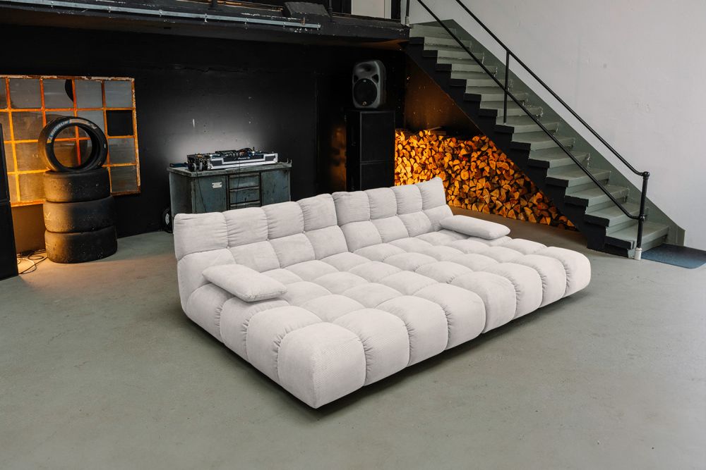 KAWOLA Big Sofa VIVIEN Feincord silber