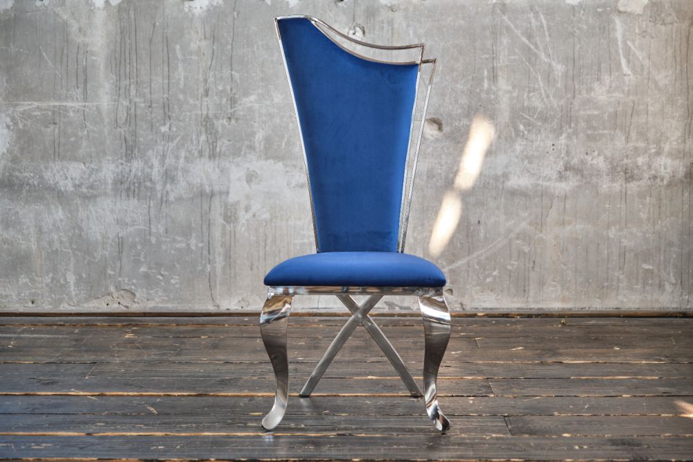 B-Ware KAWOLA Stuhl AMALIA Esszimmerstuhl Barock Velvet blau