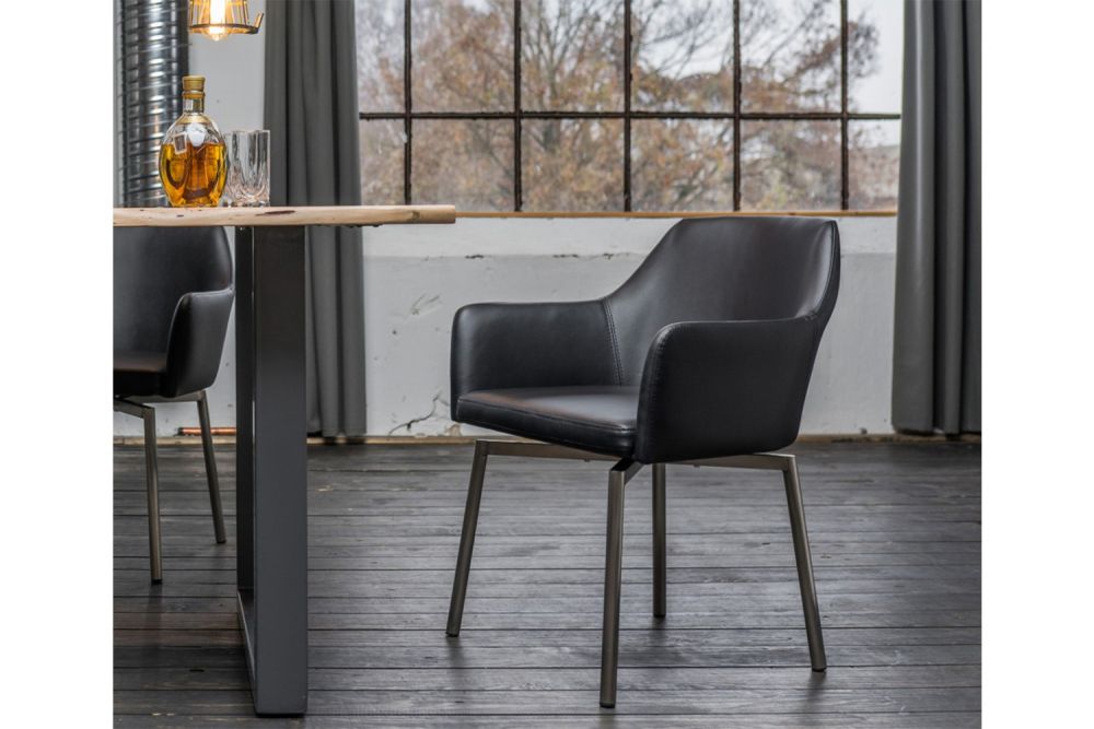 B-Ware Stuhl Loui Sessel Kunstleder schwarz Füße Edelstahl