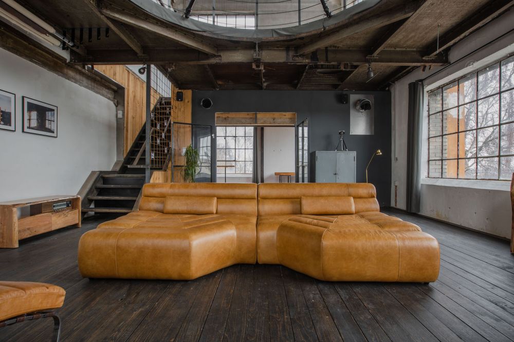 B-Ware KAWOLA Sofa TARA Wohnlandschaft Leder cognac mit Kissen