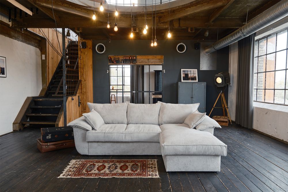 KAWOLA Sofa ASOKA Ecksofa Bettsofa Schlafsofa mit Stauraum Cord weiß