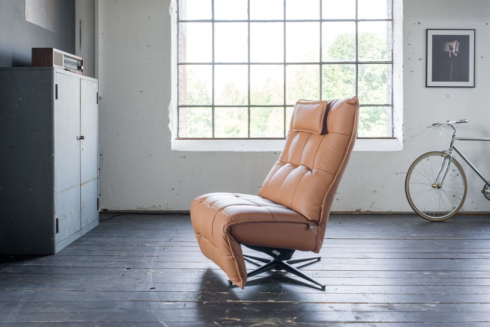 B-Ware KAWOLA Sessel MIKO Relaxsessel drehbar Leder braun