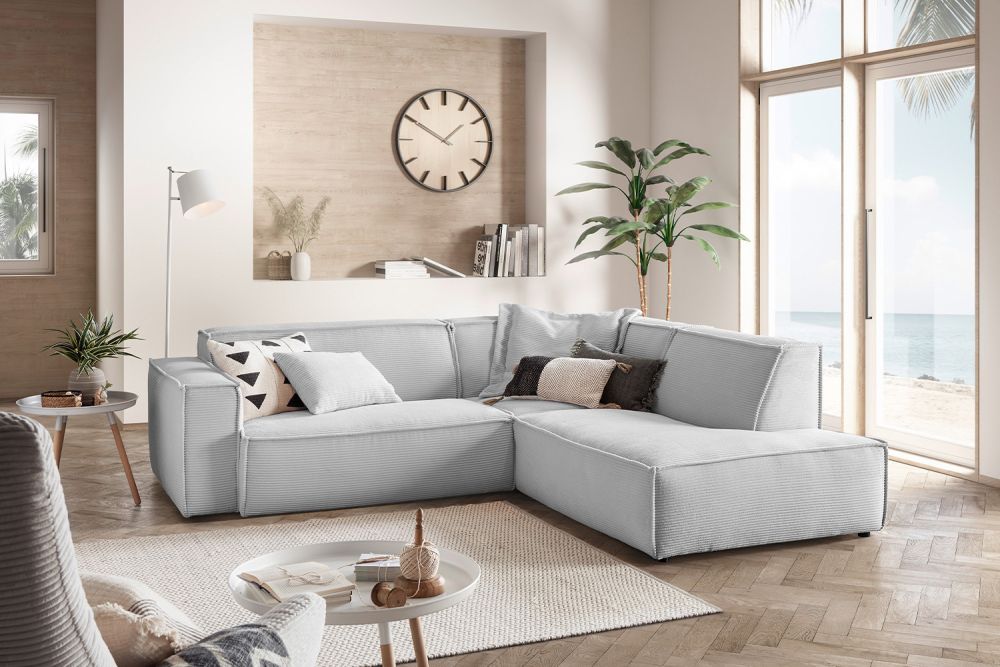 KAWOLA Sofa SAMU Ecksofa Cord hellgrau