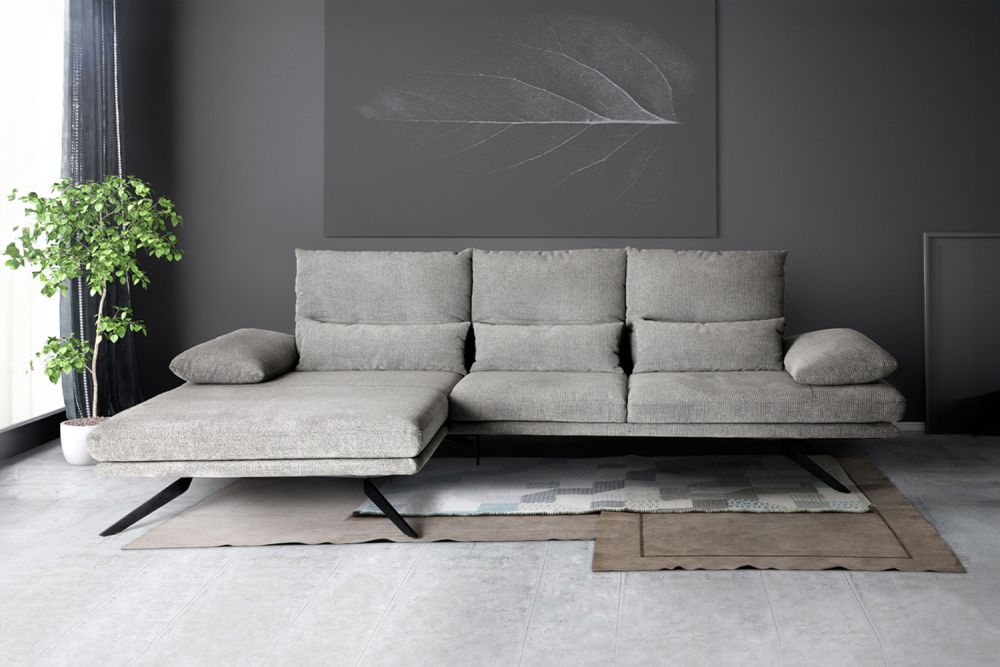 B-Ware KAWOLA Sofa FENICE Ecksofa Stoff Recamiere links light grey