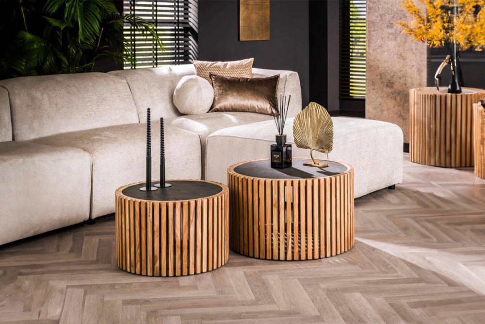 KAWOLA Couchtisch PINE Set 2-tlg. Schiefer schwarz