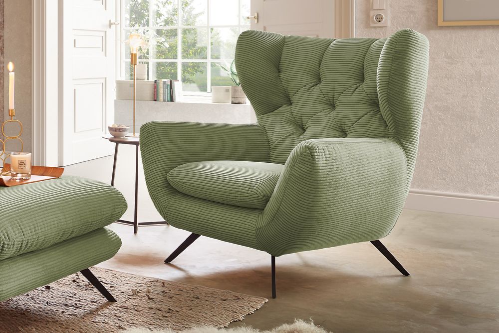 KAWOLA Sessel CHARME Hochlehnsessel Cord olivgrün