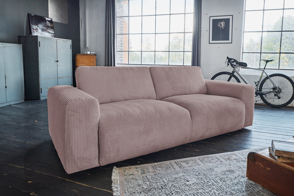 KAWOLA Sofa BODHI 3-Sitzer Cord rosa