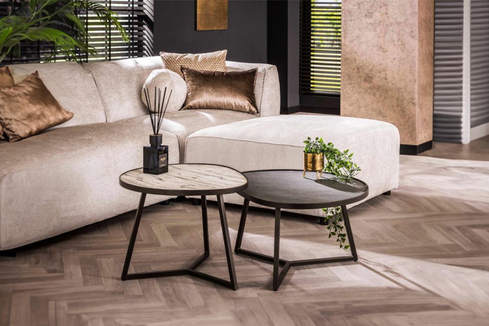 KAWOLA Couchtisch KUNA Set 2-tlg. Schiefer schwarz / braun