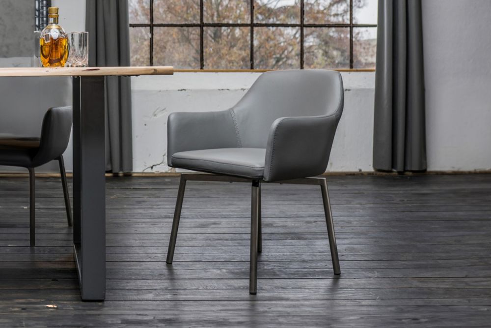 B-Ware KAWOLA Stuhl Loui Sessel Kunstleder Esszimmerstuhl grau