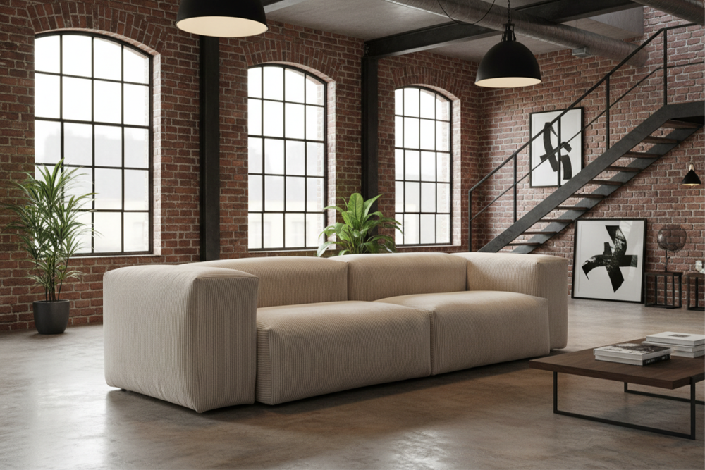 KAWOLA Sofa CELESTE 4-Sitzer Cord hellgrau