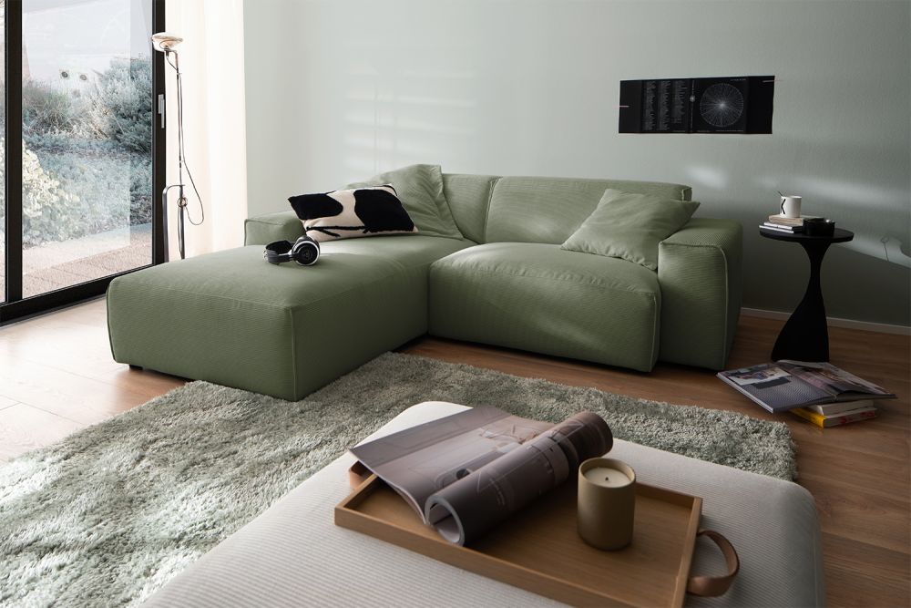 KAWOLA Sofa RANI Ecksofa Feincord olivgrün
