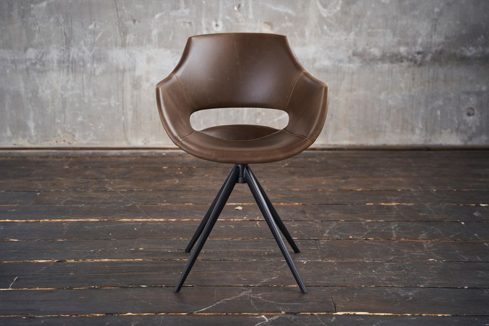 B-Ware KAWOLA Stuhl ZAJA Esszimmerstuhl Kunstleder drehbar Vintage dunkelbraun