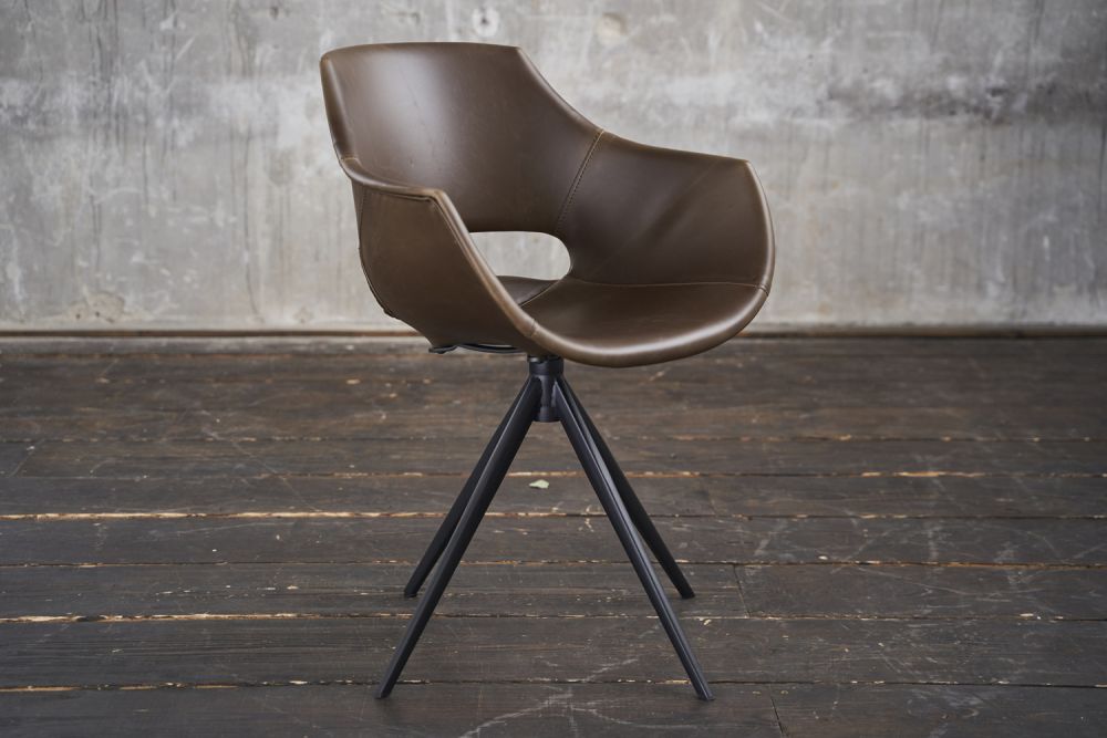 B-Ware KAWOLA Stuhl ZAJA Esszimmerstuhl Kunstleder drehbar Vintage dunkelbraun