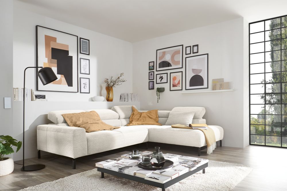 KAWOLA Sofa DELIA Ecksofa Feincord weiß
