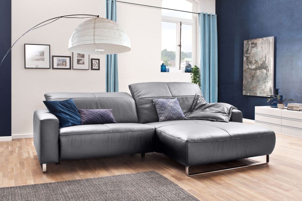 KAWOLA Sofa YORK Leder Recamiere light-grey