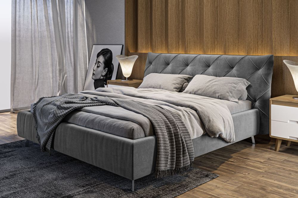 KAWOLA Bett ANNY Polsterbett Velvet grau