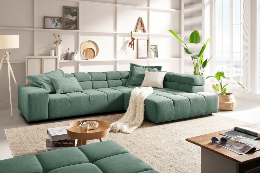 KAWOLA Sofa NEVADA Ecksofa Feincord grün