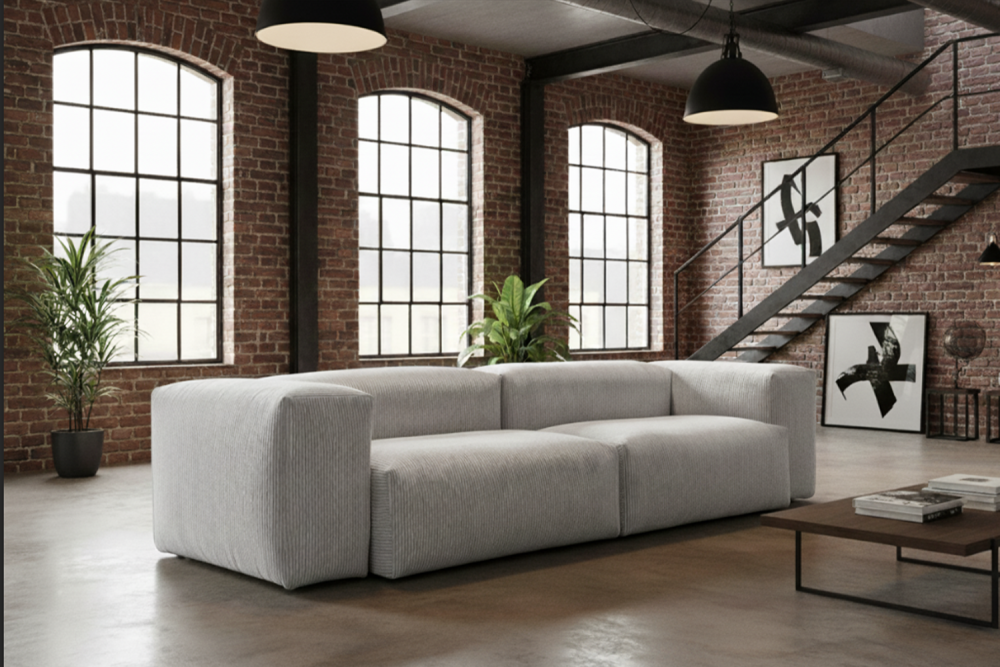 KAWOLA Sofa CELESTE 4-Sitzer Cord hellgrau
