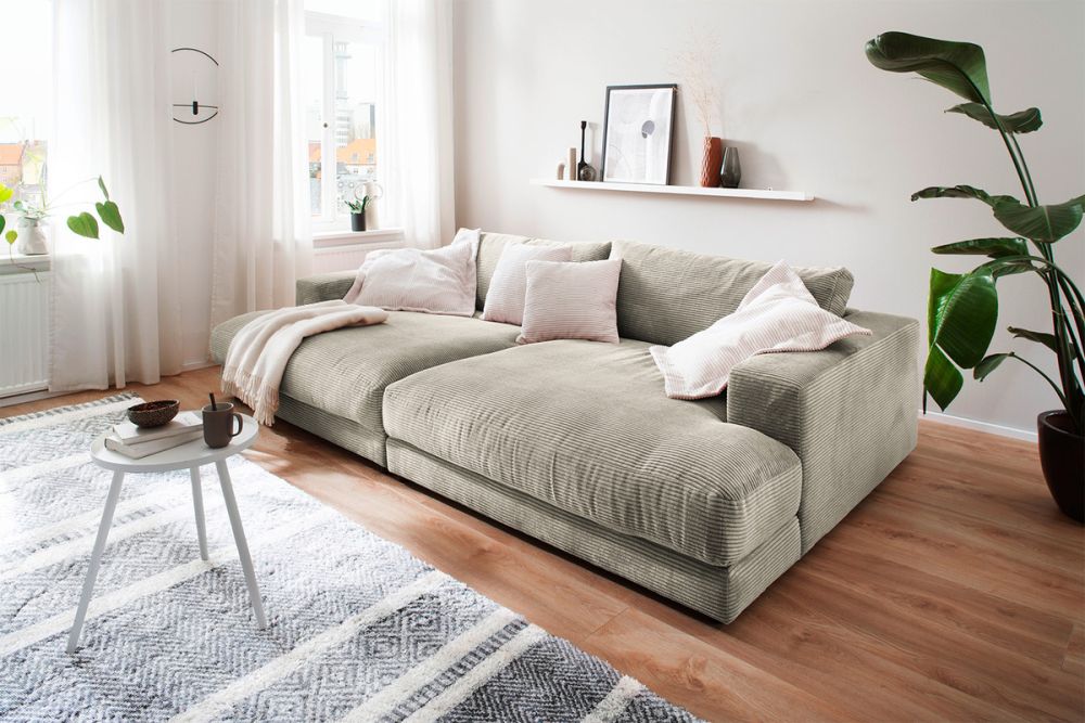 KAWOLA Big Sofa MADELINE Cord steingrau