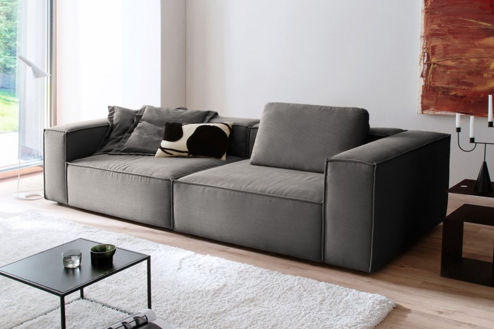 KAWOLA Sofa CARMO 3-Sitzer Feincord anthrazit