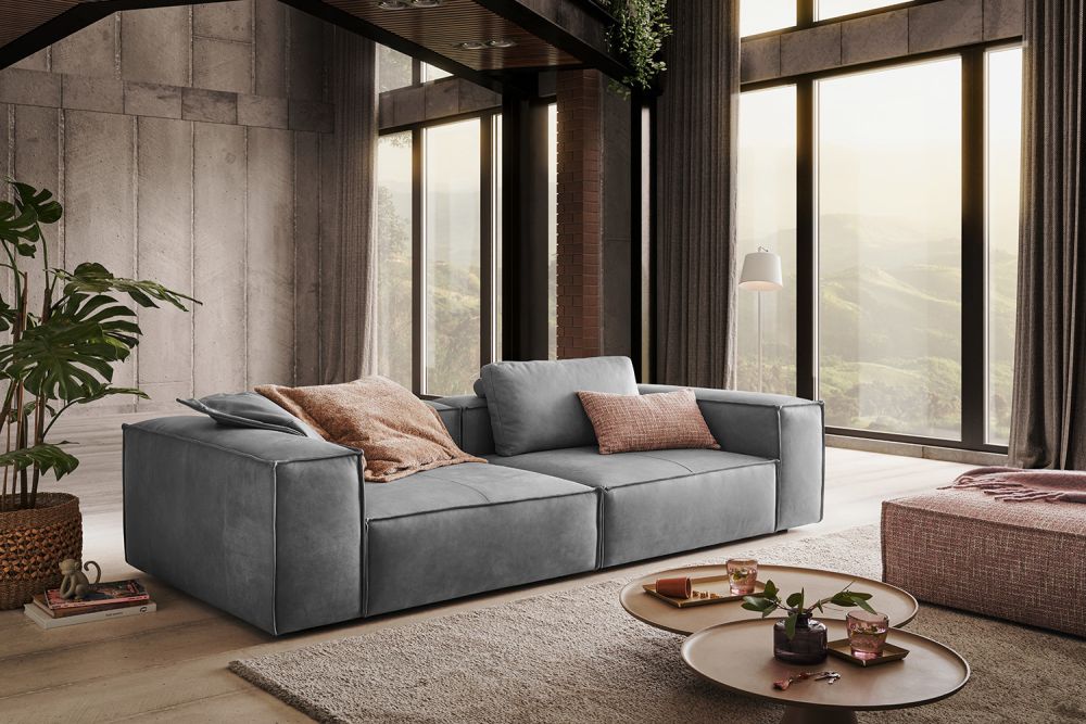 KAWOLA Sofa CARMO 3-Sitzer Leder grau