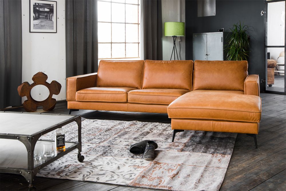 KAWOLA Sofa BLOOM Ecksofa Leder cognac