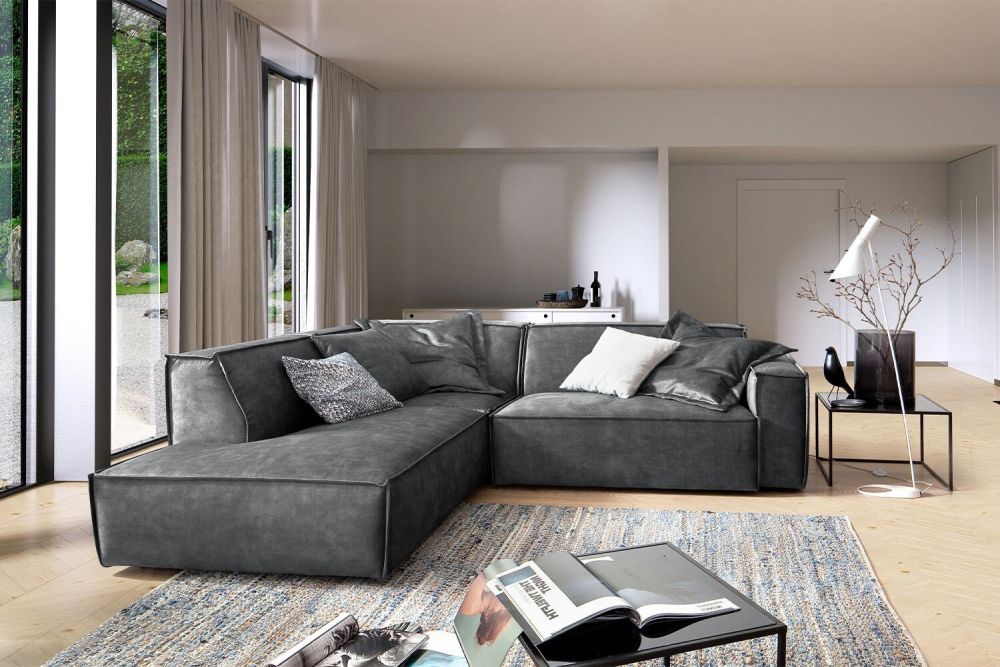 B-Ware KAWOLA Sofa SAMU Ecksofa Velvet Vintage grau Recamiere links