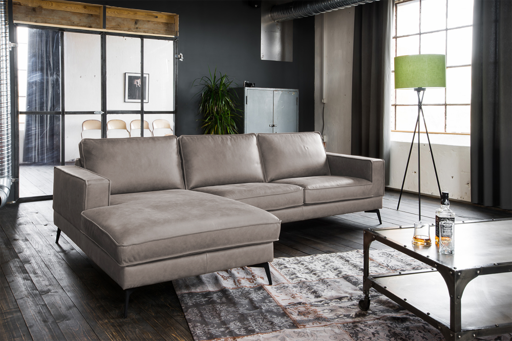 KAWOLA Sofa BLOOM Ecksofa Leder hellgrau