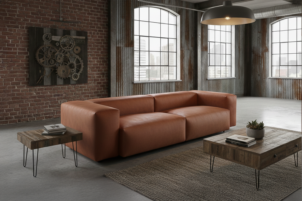 KAWOLA Sofa CELESTE 4-Sitzer Lederfaserstoff cognac