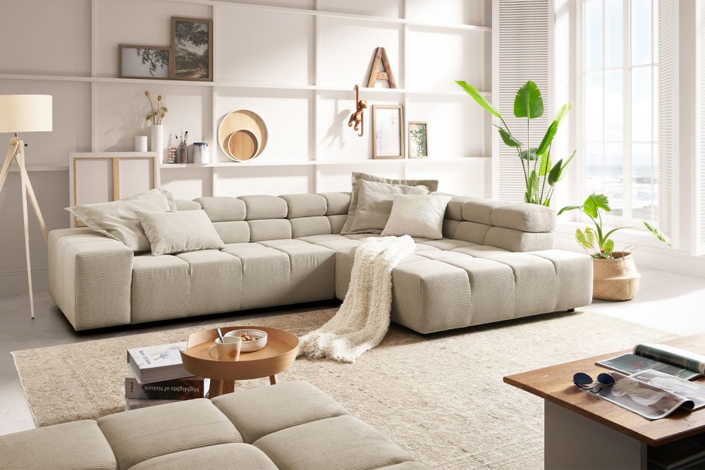 KAWOLA Sofa NEVADA Ecksofa Feincord beige