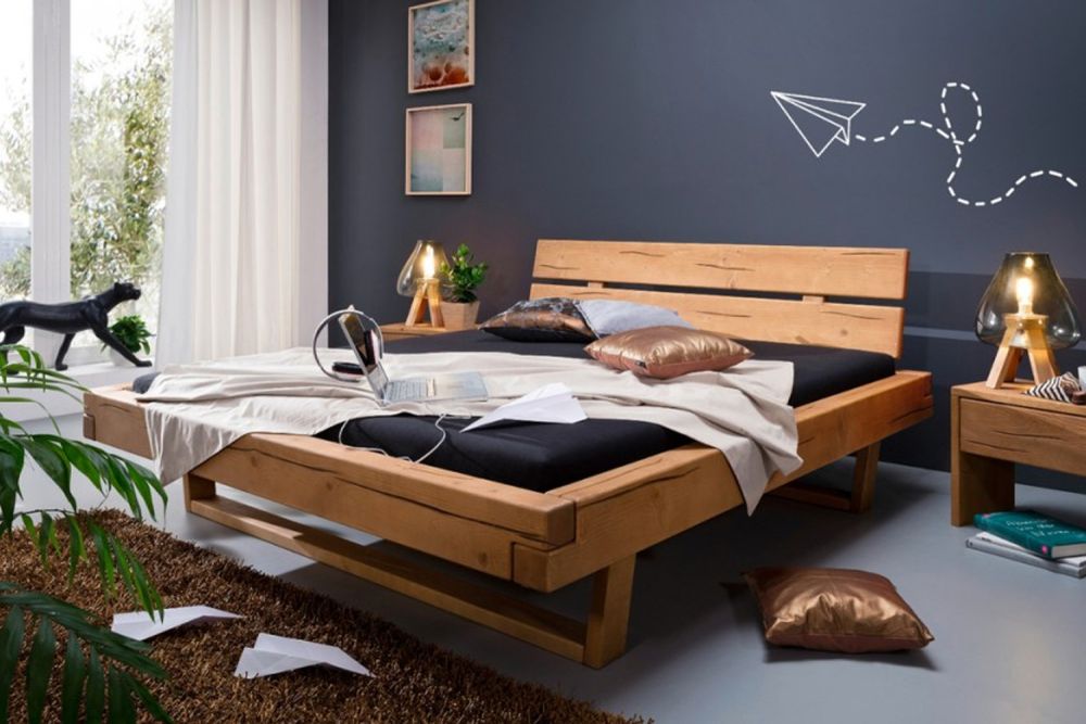 KAWOLA Balkenbett MALA Kiefer eichefarbig massiv