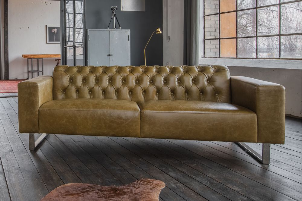KAWOLA Sofa NILO Ledersofa 3-Sitzer Leder olivgrün