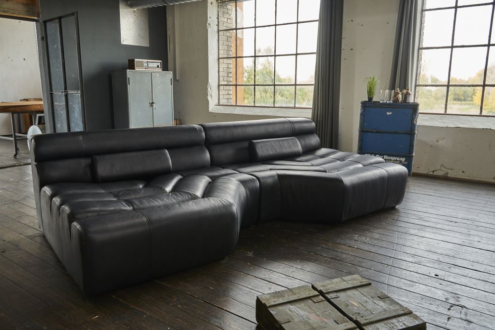 KAWOLA Big Sofa TARA Wohnlandschaft Leder schwarz 286x75x148cm (B/H/T)