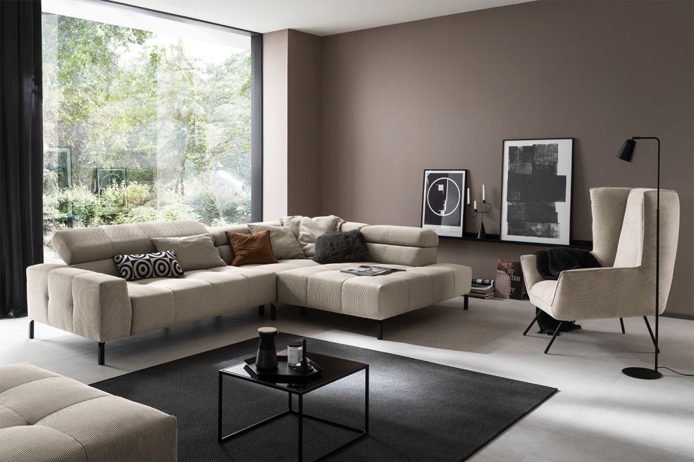 KAWOLA Sofa OHIO Ecksofa Feincord beige