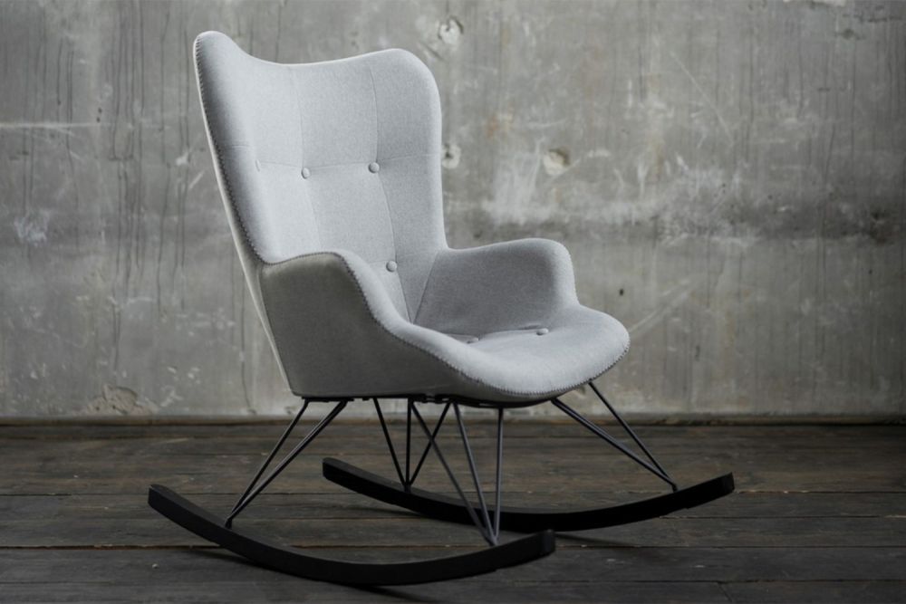 B-Ware KAWOLA Schaukelstuhl Fredy Schaukelsessel Stoff hellgrau