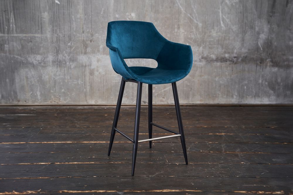B-Ware KAWOLA Thekenhocker ZAJA Barstuhl Sitzhöhe 65 cm Velvet petrol
