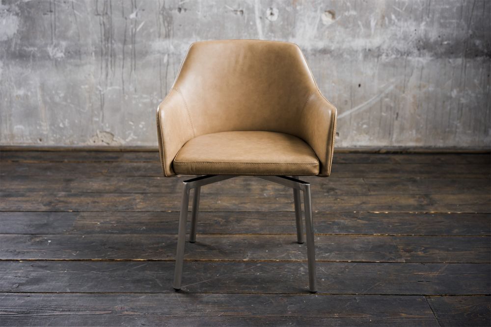 B-Warte KAWOLA Stuhl LOUI Esszimmerstuhl drehbar Leder beige Füße Edelstahl