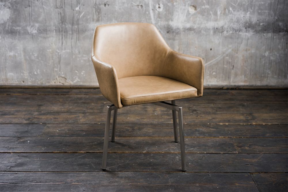 B-Ware KAWOLA Stuhl LOUI Esszimmerstuhl drehbar Leder beige Füße Edelstahl