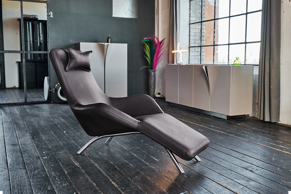 B-Ware KAWOLA Relaxliege CAVAL Leder dunkelgrau