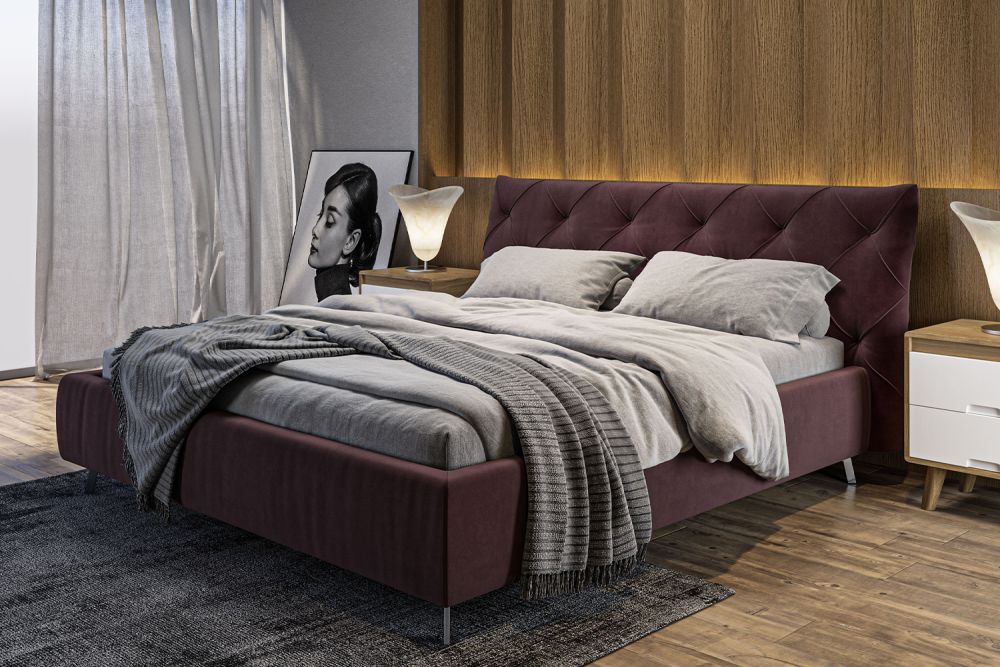 KAWOLA Bett ANNY Polsterbett Velvet purple