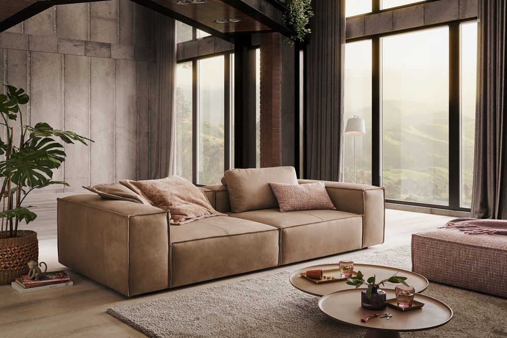 KAWOLA Sofa CARMO 3-Sitzer Leder taupe