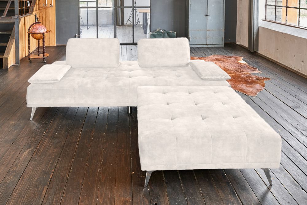 KAWOLA Sofa WIOLO Schlafsofa Daybed mit Hocker velvet cremeweiß